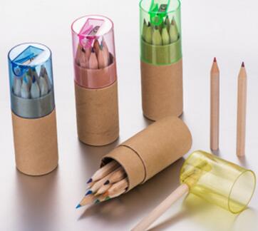 3.5寸6色原木色笔牛皮纸筒卷笔刀盖子 学生绘画用笔