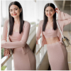 泰国明星mai同款针织三件套装女2020新款粉色洋气减龄显高连衣裙
