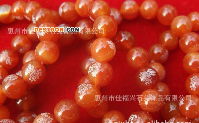 中国风红玛瑙 天然饱满 颜色纯正  精美佛教图案玛瑙手链