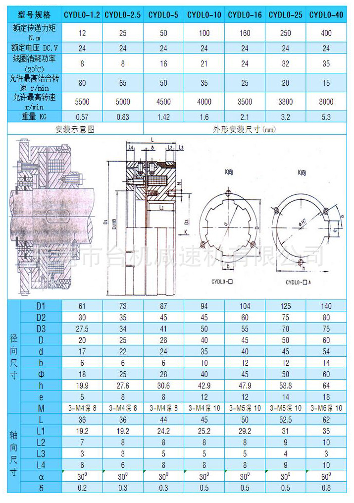 牙嵌式电磁离合器尺寸图