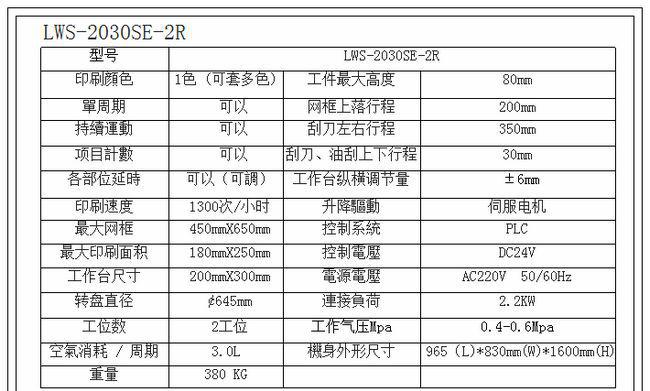 LWS-2030SE-2R参数